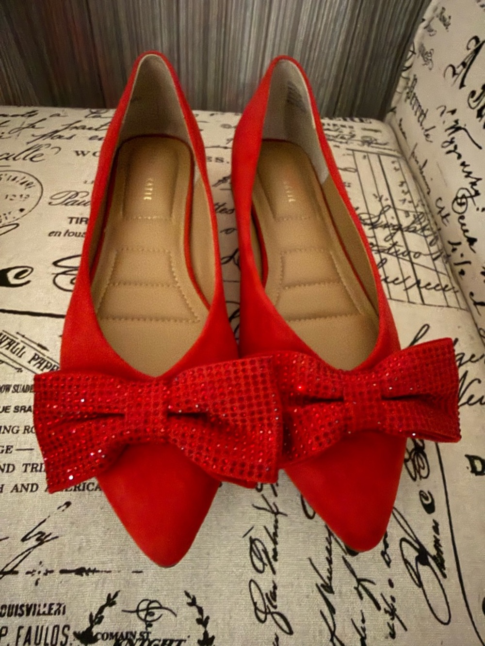 Kelly & Katie Red Pointed Toe Bow Flats